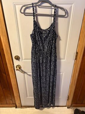 Maurice’s Black White Print Maxi Dress Spaghetti Strap Criss Cross Boho XLarge